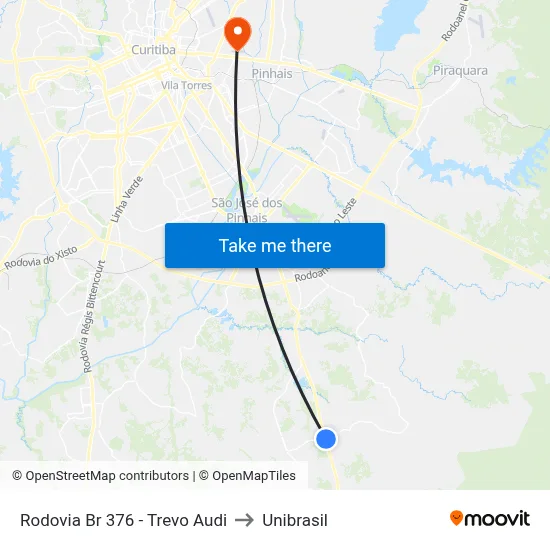 Rodovia Br 376 - Trevo Audi to Unibrasil map