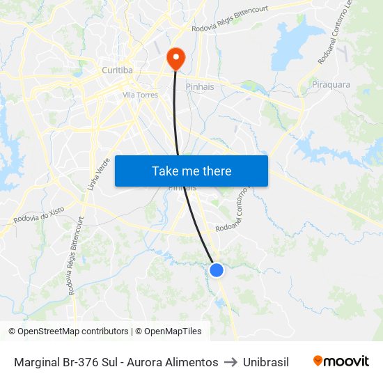 Marginal Br-376 Sul - Aurora Alimentos to Unibrasil map