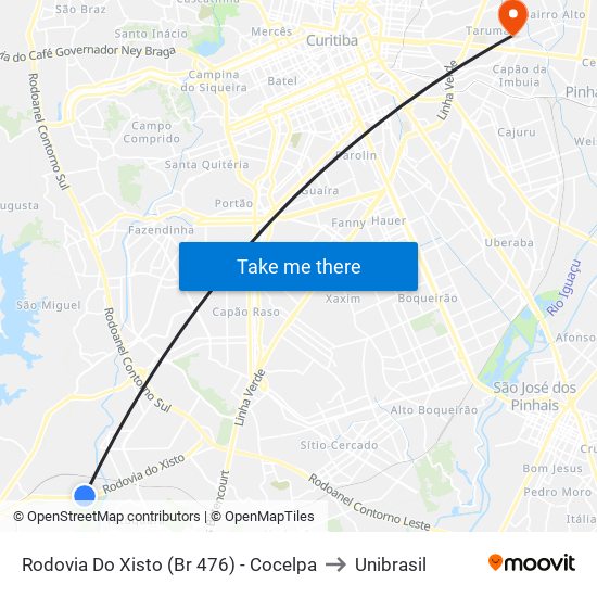 Rodovia Do Xisto (Br 476) - Cocelpa to Unibrasil map