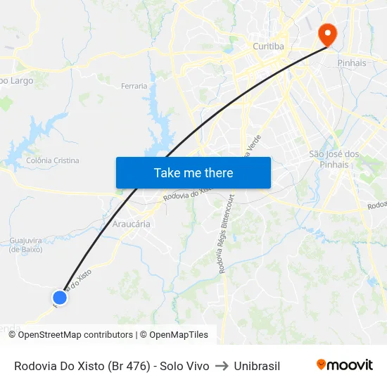 Rodovia Do Xisto (Br 476) - Solo Vivo to Unibrasil map