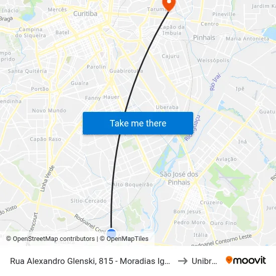 Rua Alexandro Glenski, 815 - Moradias Iguaçu 1 to Unibrasil map