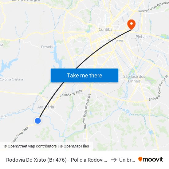 Rodovia Do Xisto (Br 476) - Policia Rodoviária Federal to Unibrasil map