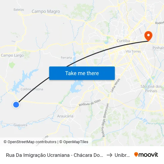 Rua Da Imigração Ucraniana - Chácara Do Tavinho to Unibrasil map