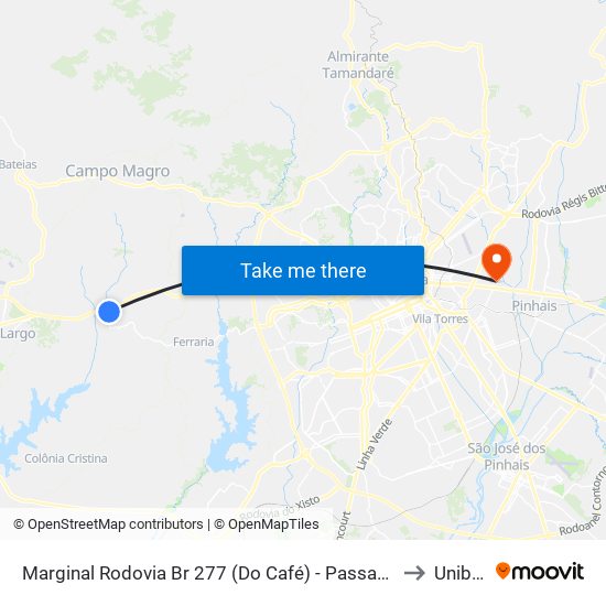 Marginal Rodovia Br 277 (Do Café) - Passarela Vila Ponmpéia to Unibrasil map