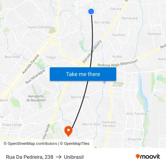 Rua Da Pedreira, 238 to Unibrasil map