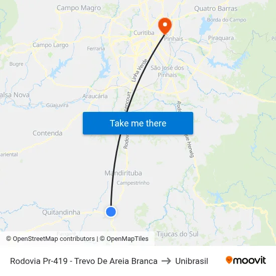 Rodovia Pr-419 - Trevo De Areia Branca to Unibrasil map