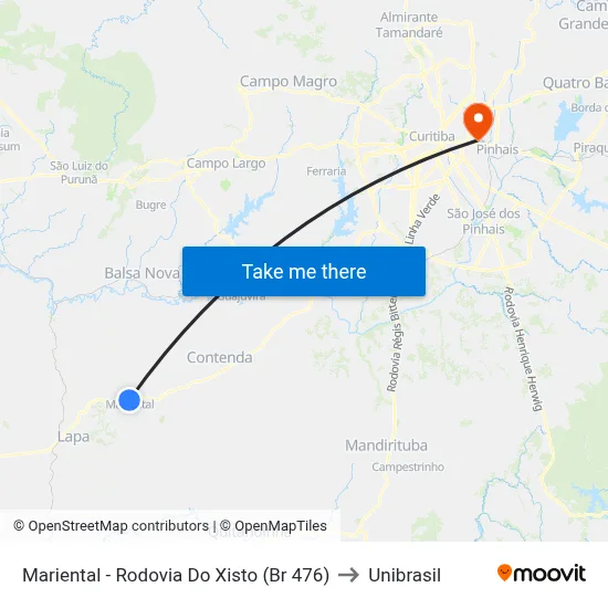 Mariental - Rodovia Do Xisto (Br 476) to Unibrasil map