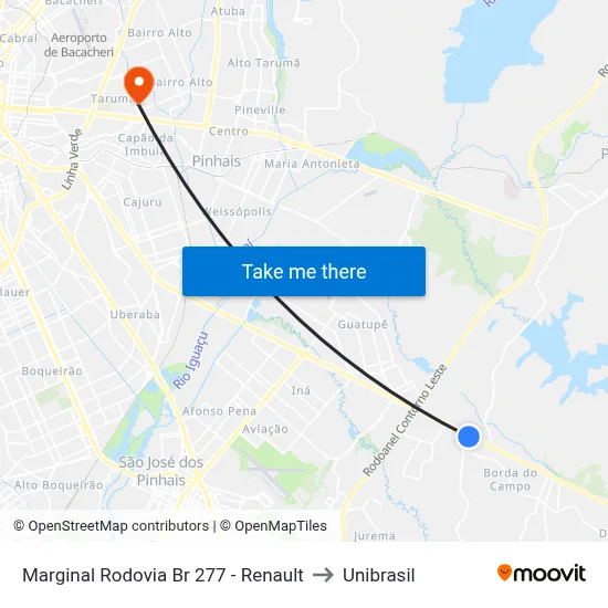 Marginal Rodovia Br 277 - Renault to Unibrasil map