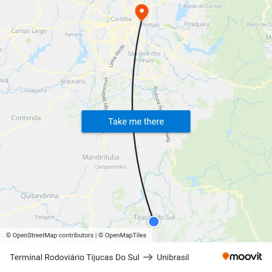 Terminal Rodoviário Tijucas Do Sul to Unibrasil map