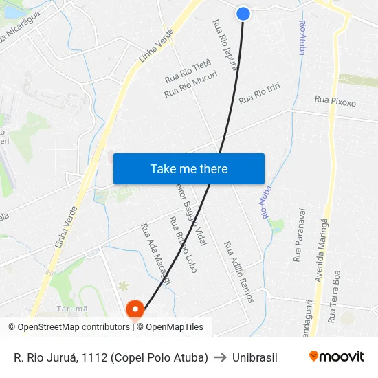 R. Rio Juruá, 1112 (Copel Polo Atuba) to Unibrasil map