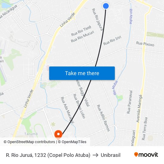 R. Rio Juruá, 1232 (Copel Polo Atuba) to Unibrasil map