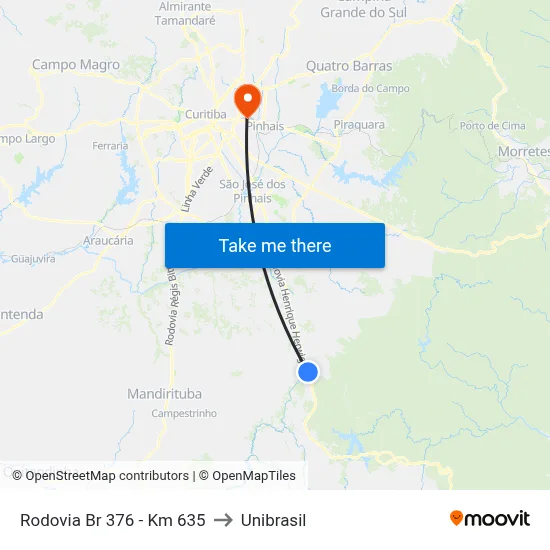 Rodovia Br 376 - Km 635 to Unibrasil map