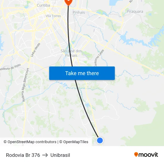 Rodovia Br 376 to Unibrasil map