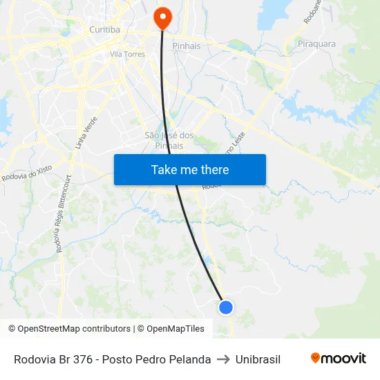 Rodovia Br 376 - Posto Pedro Pelanda to Unibrasil map