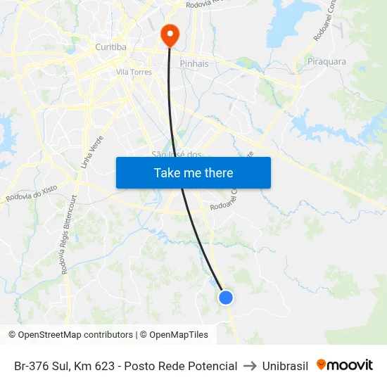 Br-376 Sul, Km 623 - Posto Rede Potencial to Unibrasil map