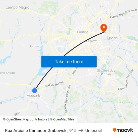 Rua Arcione Cantador Grabowski, 915 to Unibrasil map