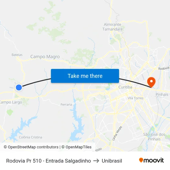 Rodovia Pr 510 - Entrada Salgadinho to Unibrasil map