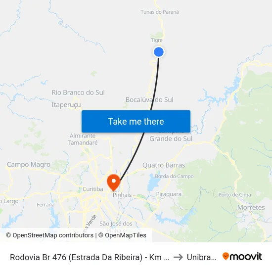 Rodovia Br 476 (Estrada Da Ribeira) - Km 71 to Unibrasil map
