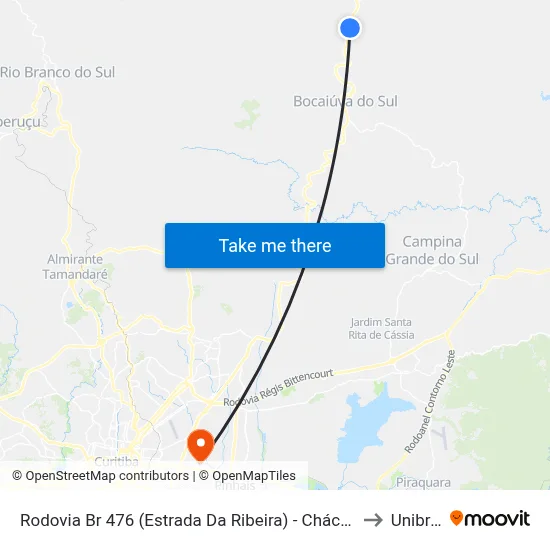 Rodovia Br 476 (Estrada Da Ribeira) - Chácara Das Águas to Unibrasil map