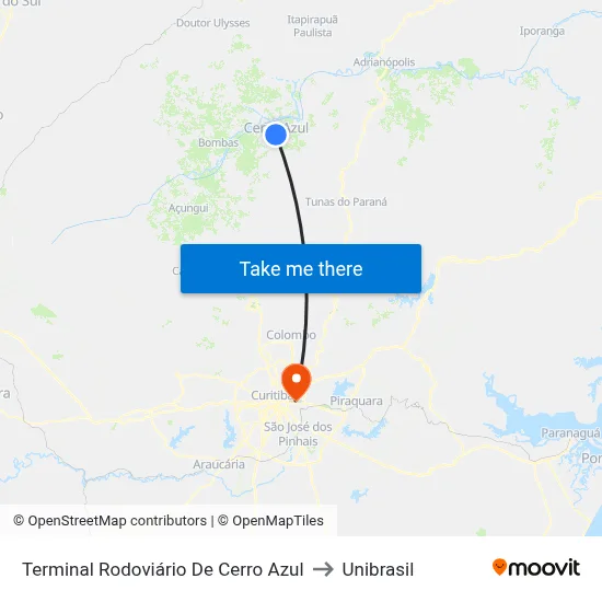 Terminal Rodoviário De Cerro Azul to Unibrasil map