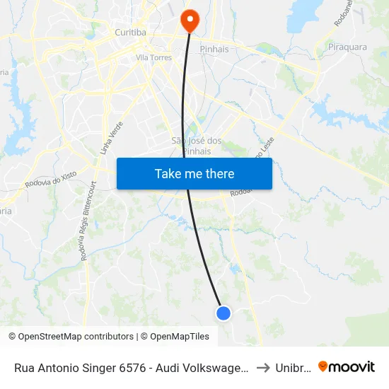 Rua Antonio Singer 6576 - Audi Volkswagen (Portaria 1) to Unibrasil map