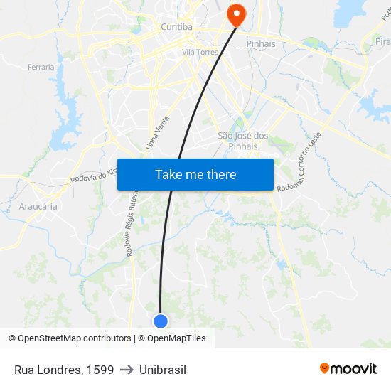 Rua Londres, 1599 to Unibrasil map