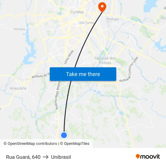 Rua Guará, 640 to Unibrasil map