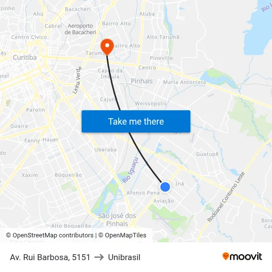 Av. Rui Barbosa, 5151 to Unibrasil map
