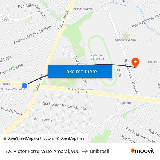 Av. Victor Ferreira Do Amaral, 900 to Unibrasil map