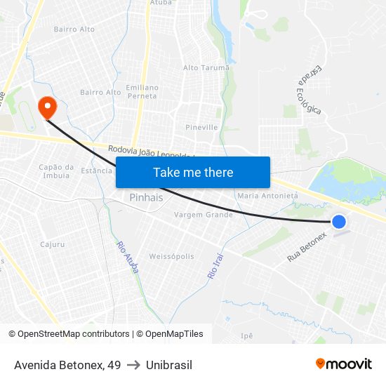 Avenida Betonex, 49 to Unibrasil map