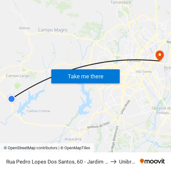 Rua Pedro Lopes Dos Santos, 60 - Jardim Iruama to Unibrasil map