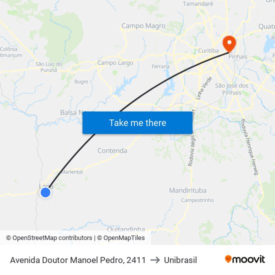 Avenida Doutor Manoel Pedro, 2411 to Unibrasil map
