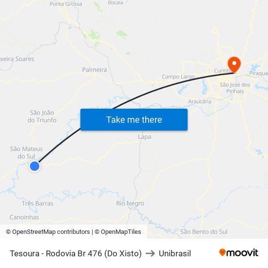 Tesoura - Rodovia Br 476 (Do Xisto) to Unibrasil map