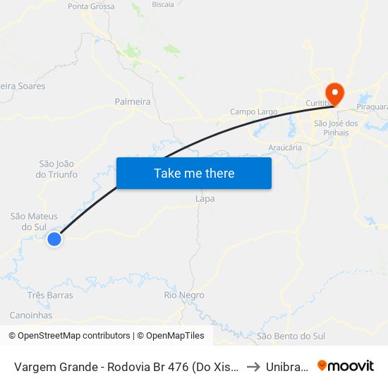 Vargem Grande - Rodovia Br 476 (Do Xisto) to Unibrasil map