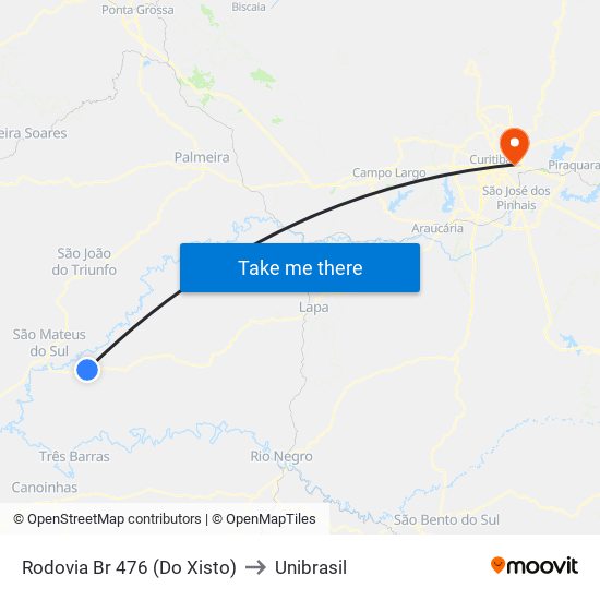 Rodovia Br 476 (Do Xisto) to Unibrasil map