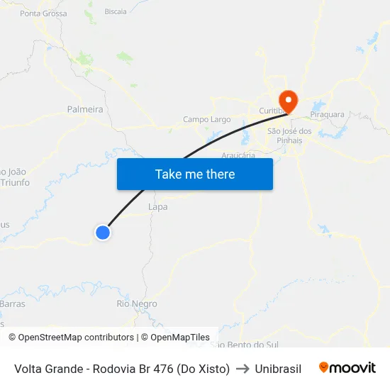 Volta Grande - Rodovia Br 476 (Do Xisto) to Unibrasil map