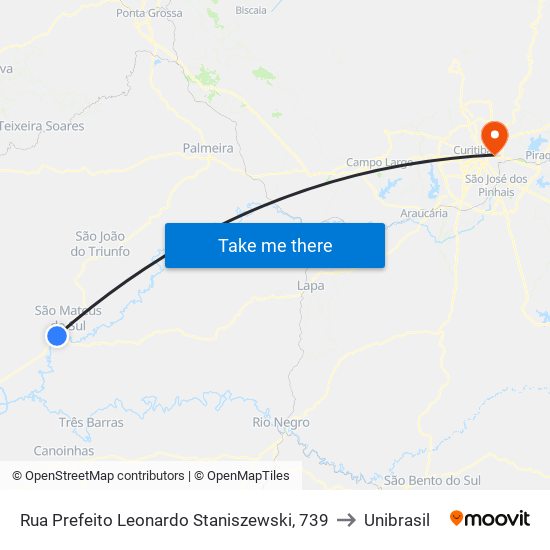 Rua Prefeito Leonardo Staniszewski, 739 to Unibrasil map