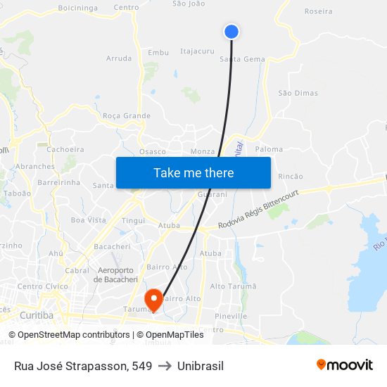 Rua José Strapasson, 549 to Unibrasil map