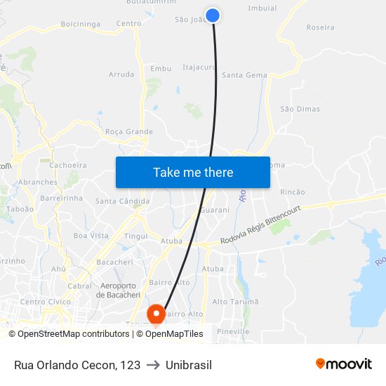 Rua Orlando Cecon, 123 to Unibrasil map