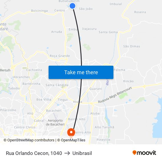 Rua Orlando Cecon, 1040 to Unibrasil map