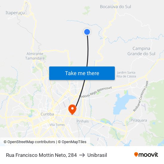 Rua Francisco Mottin Neto, 284 to Unibrasil map