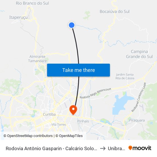 Rodovia Antônio Gasparin - Calcário Solofier to Unibrasil map