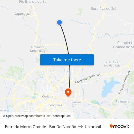 Estrada Morro Grande - Bar Do Nardão to Unibrasil map