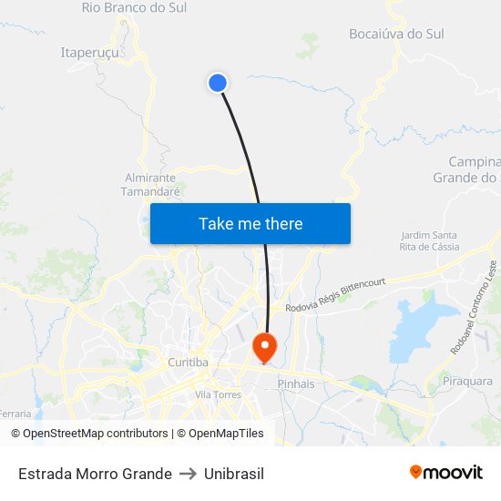 Estrada Morro Grande to Unibrasil map