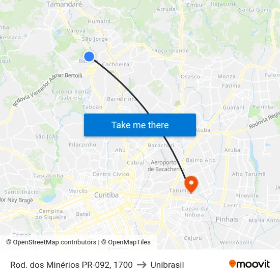 Rod. dos Minérios PR-092, 1700 to Unibrasil map