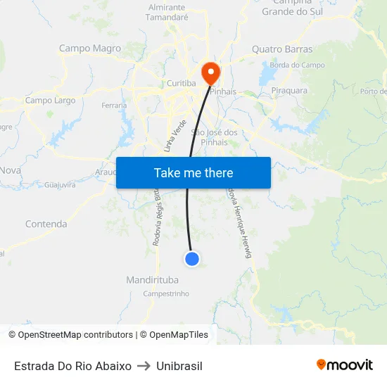 Estrada Do Rio Abaixo to Unibrasil map