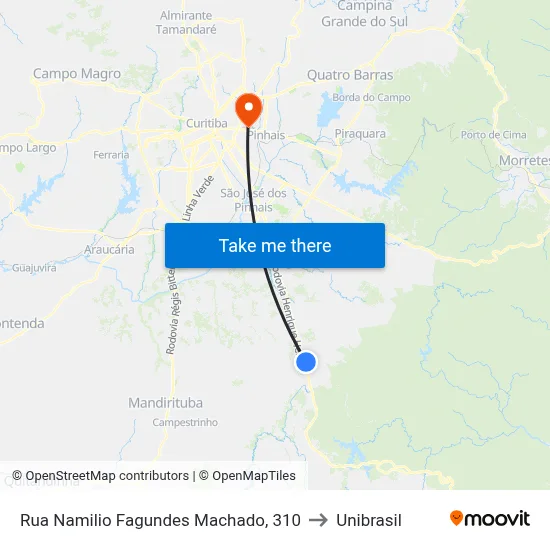Rua Namilio Fagundes Machado, 310 to Unibrasil map