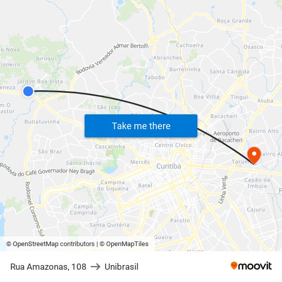 Rua Amazonas, 108 to Unibrasil map