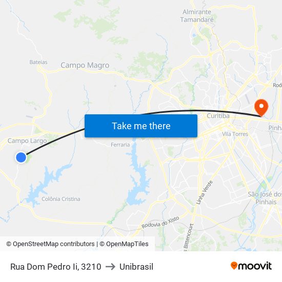Rua Dom Pedro Ii, 3210 to Unibrasil map