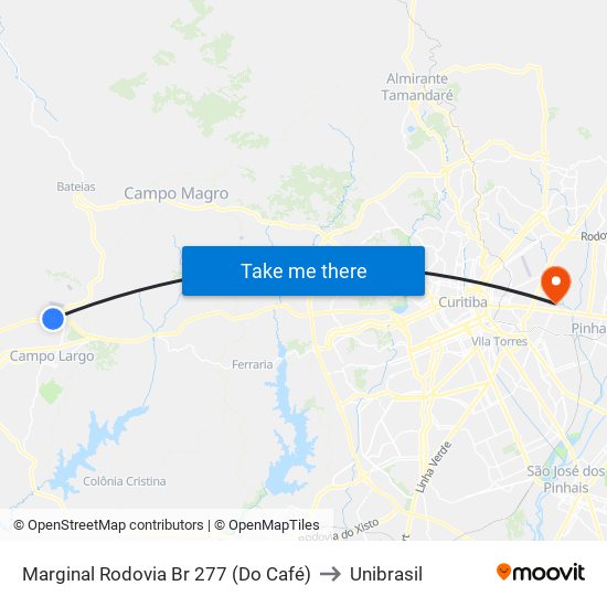 Marginal Rodovia Br 277 (Do Café) to Unibrasil map